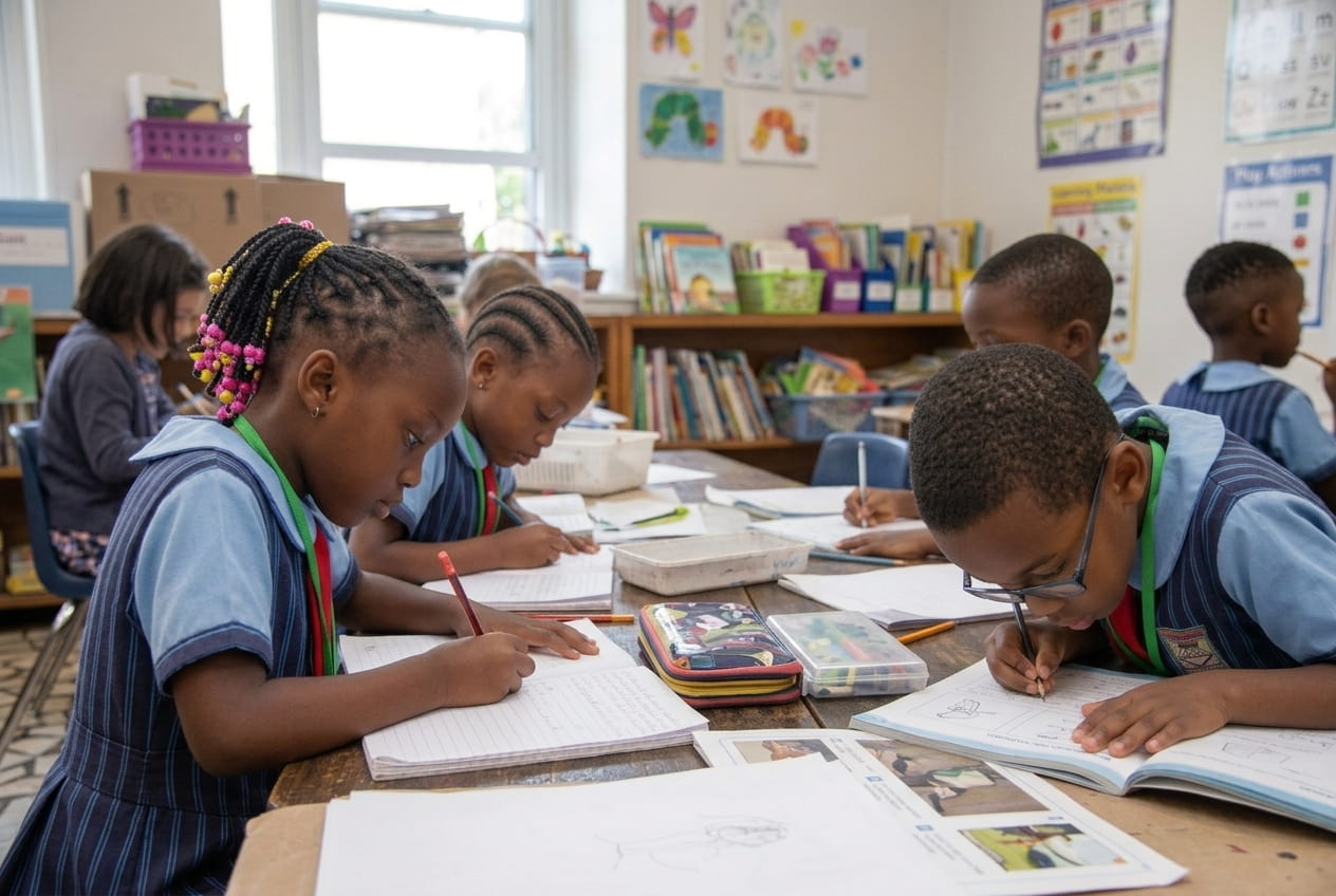 Primary school pupils learning together